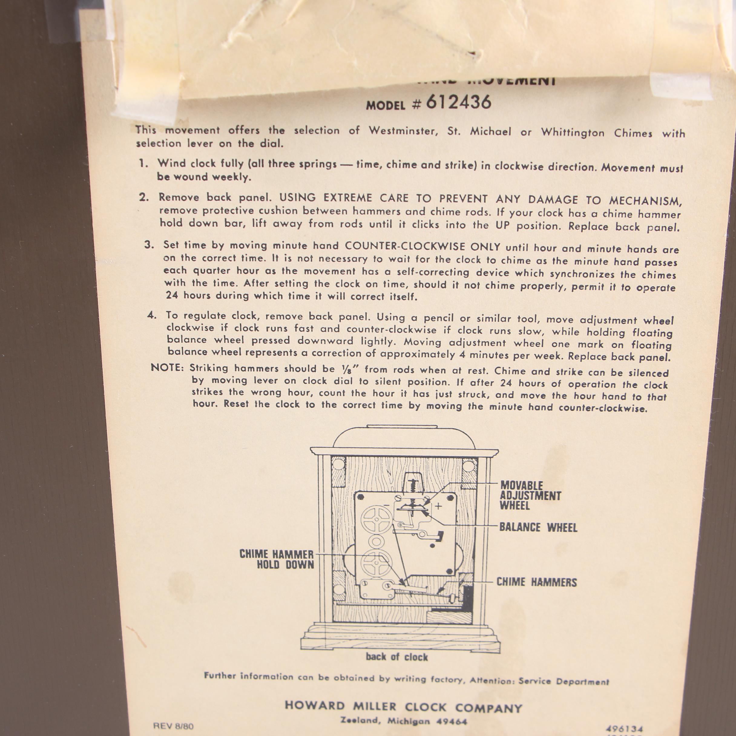 Howard Miller Thomas Tompion Cherry Finished Carriage Mantel Clock