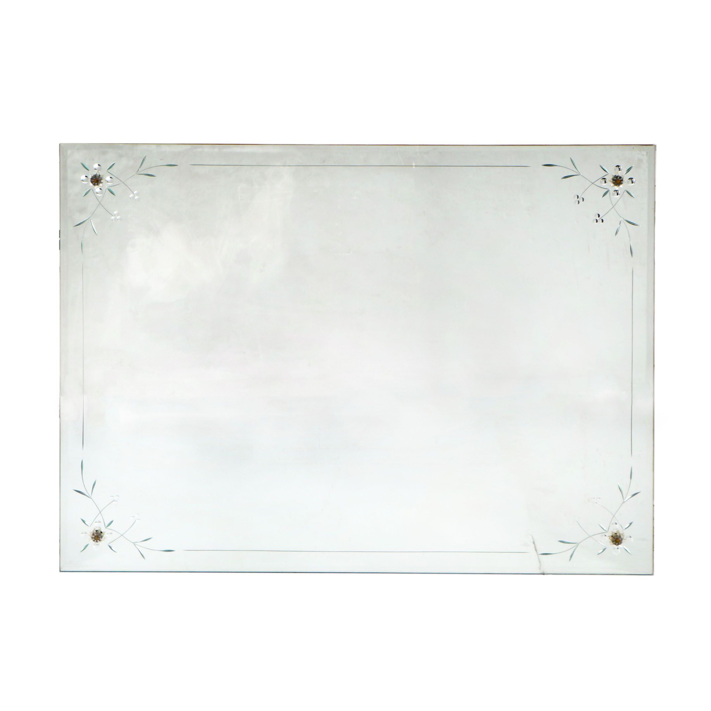 Wall Mirror with Etched Foliate Decoration, Mid-Century