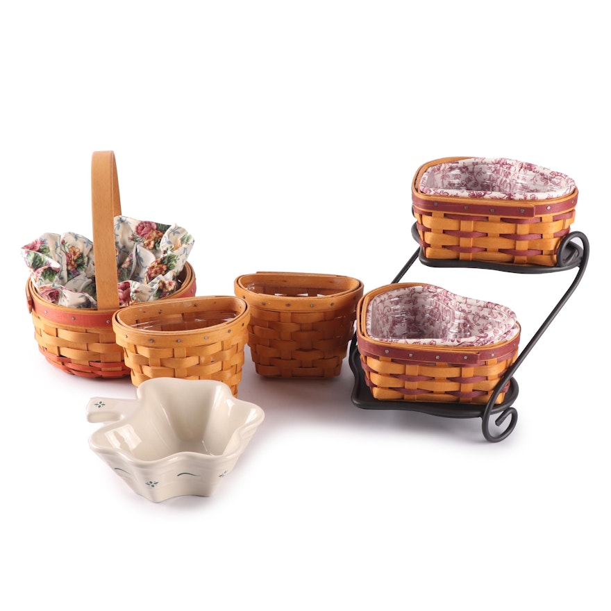 Longaberger Baskets Including Stand and Shamrock Candy Dish