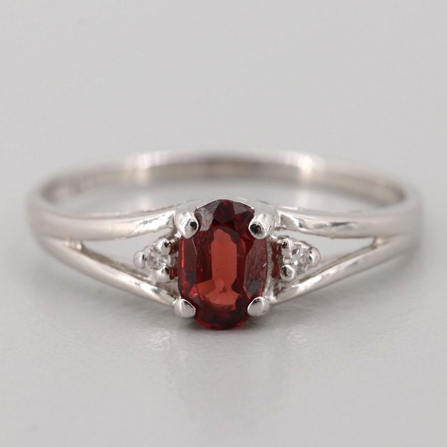 14K White Gold Garnet and Diamond Ring