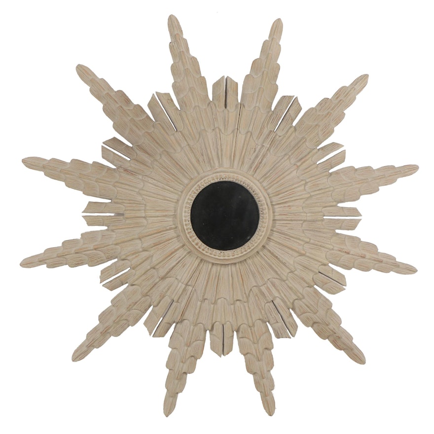 Painted Wood Sunburst Wall Mirror