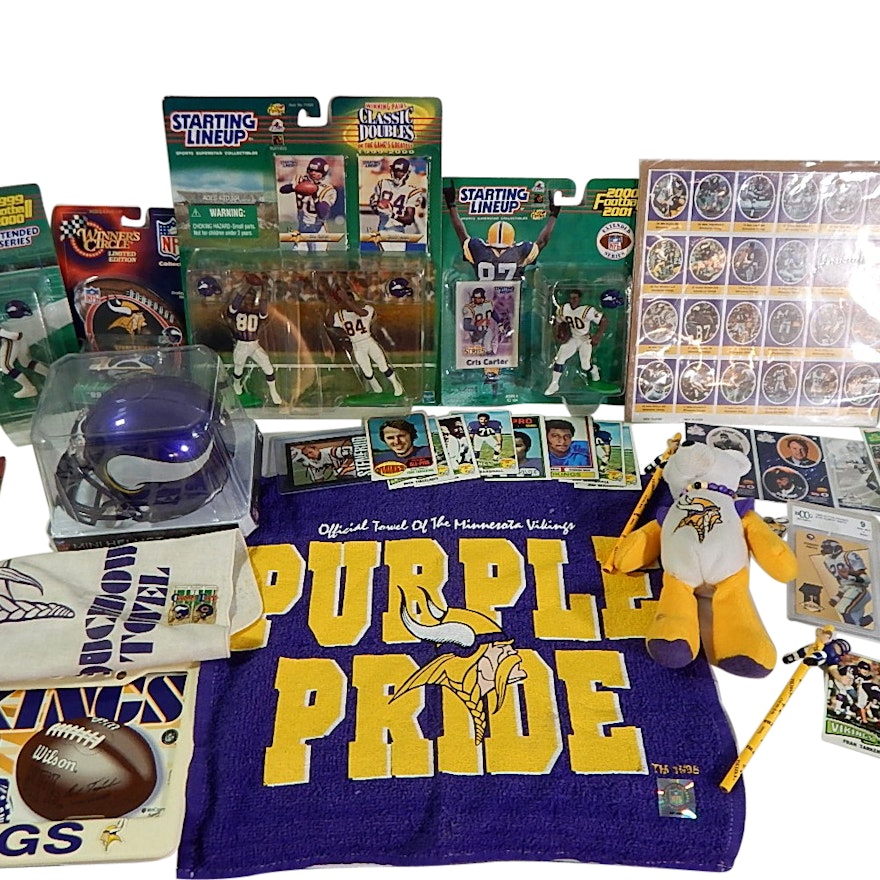 NFL Minnesota Vikings Collectibles Lot with Jan Stenurud Signed Card, Towels
