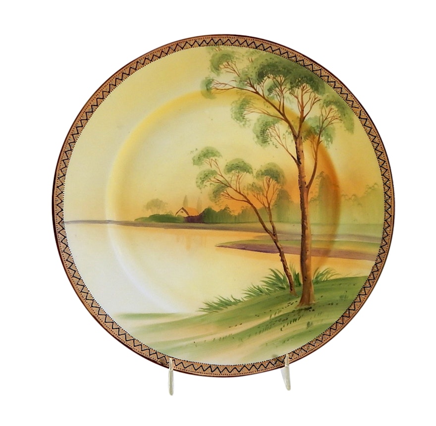 Antique Hand Painted Nippon River Scene Maple Leaf Backstamped Plate