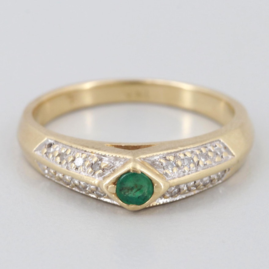 14K Yellow Gold Emerald and Diamond Ring