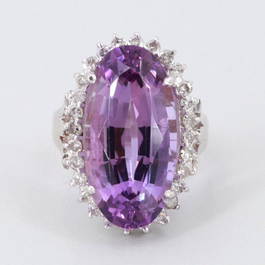 14K White Gold Amethyst and Diamond Ring