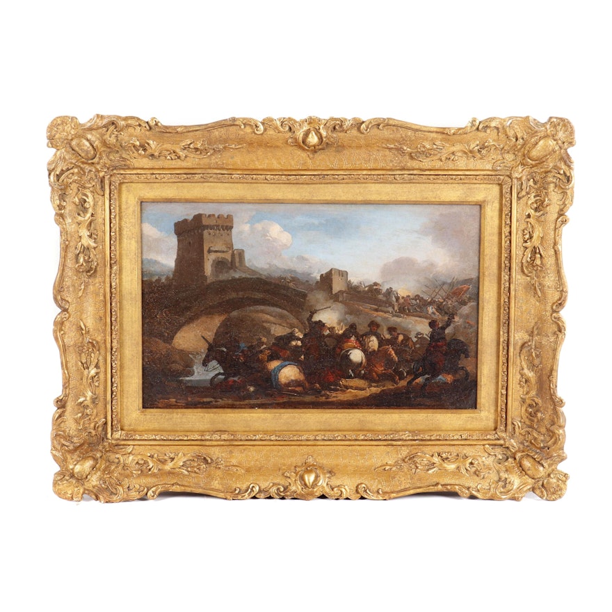 19th Century Cavalry Battle Scene Oil Painting