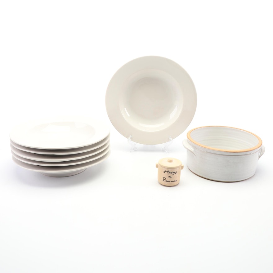 Ceramic Restaurant Pasta Bowls and French Jar featuring Farmhouse Pottery