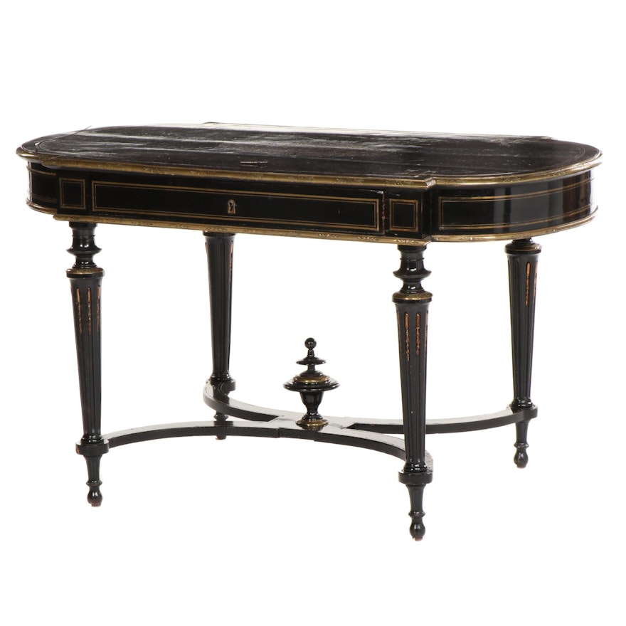 Louis XVI Style Black Lacquered Wood Parlor Table, Circa 1870