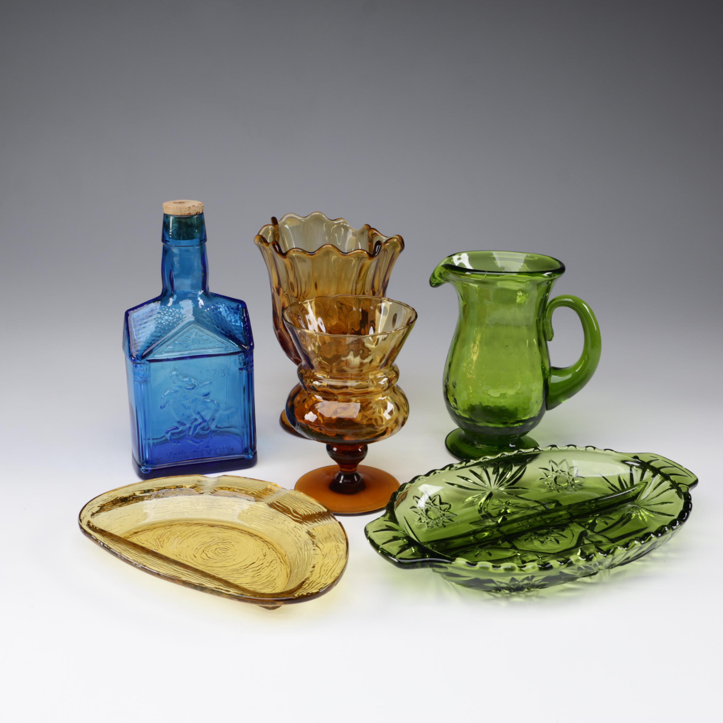 Assorted Blown and Pressed Colored Glass Tableware
