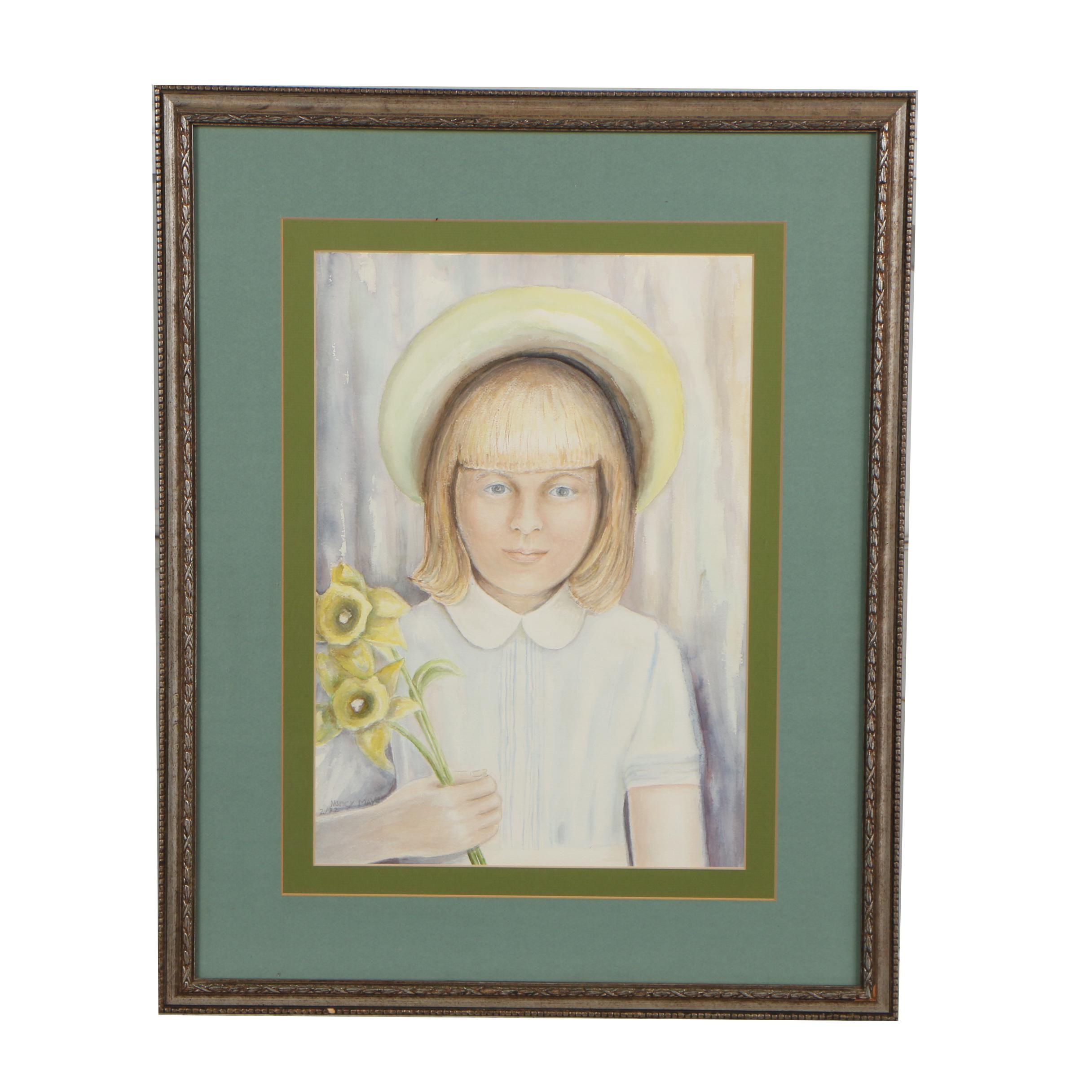 Nancy Mayer Watercolor Painting Portrait of a Young Girl