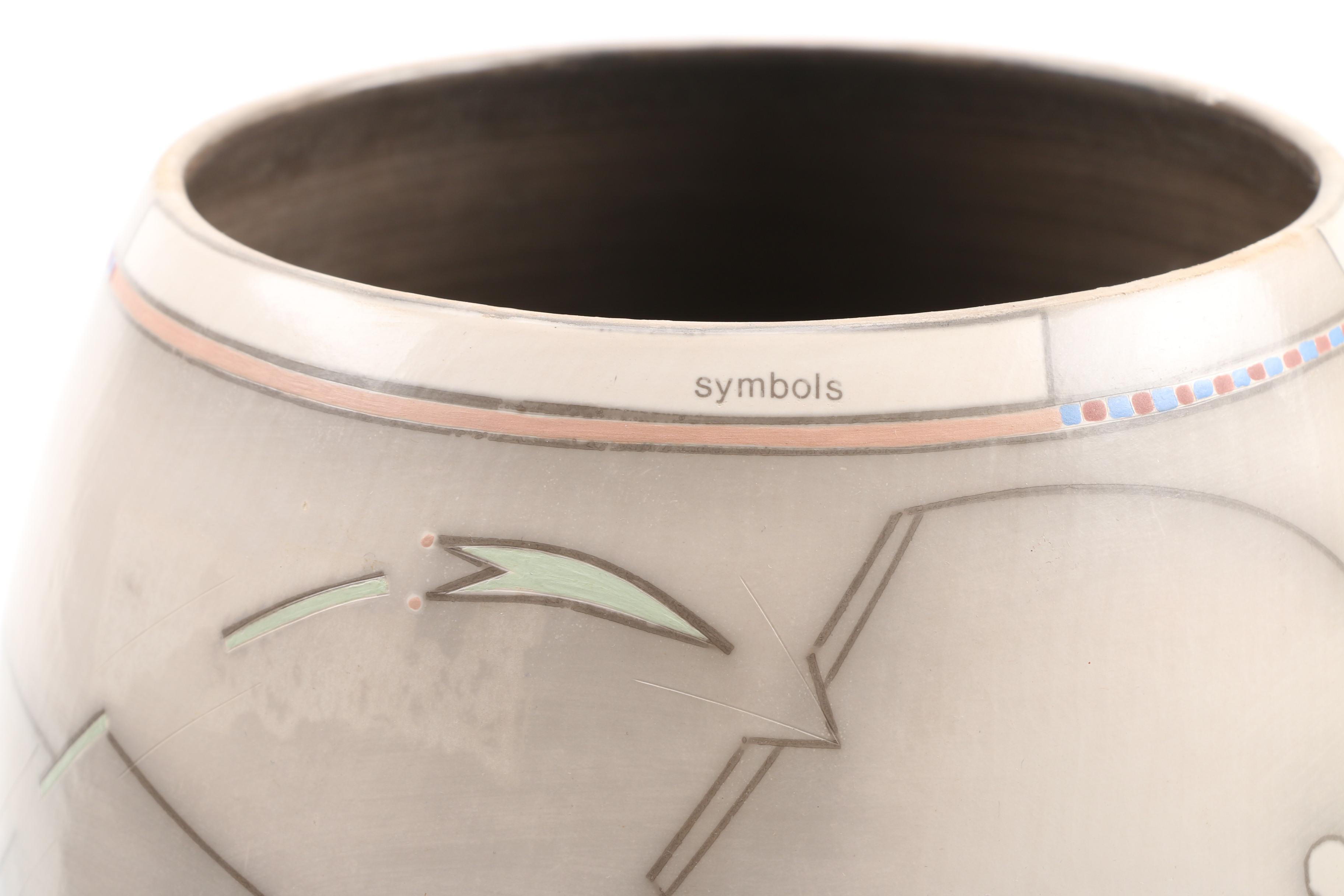 Wheel Thrown Stoneware "Symbols" Vase with Geometric Decoration