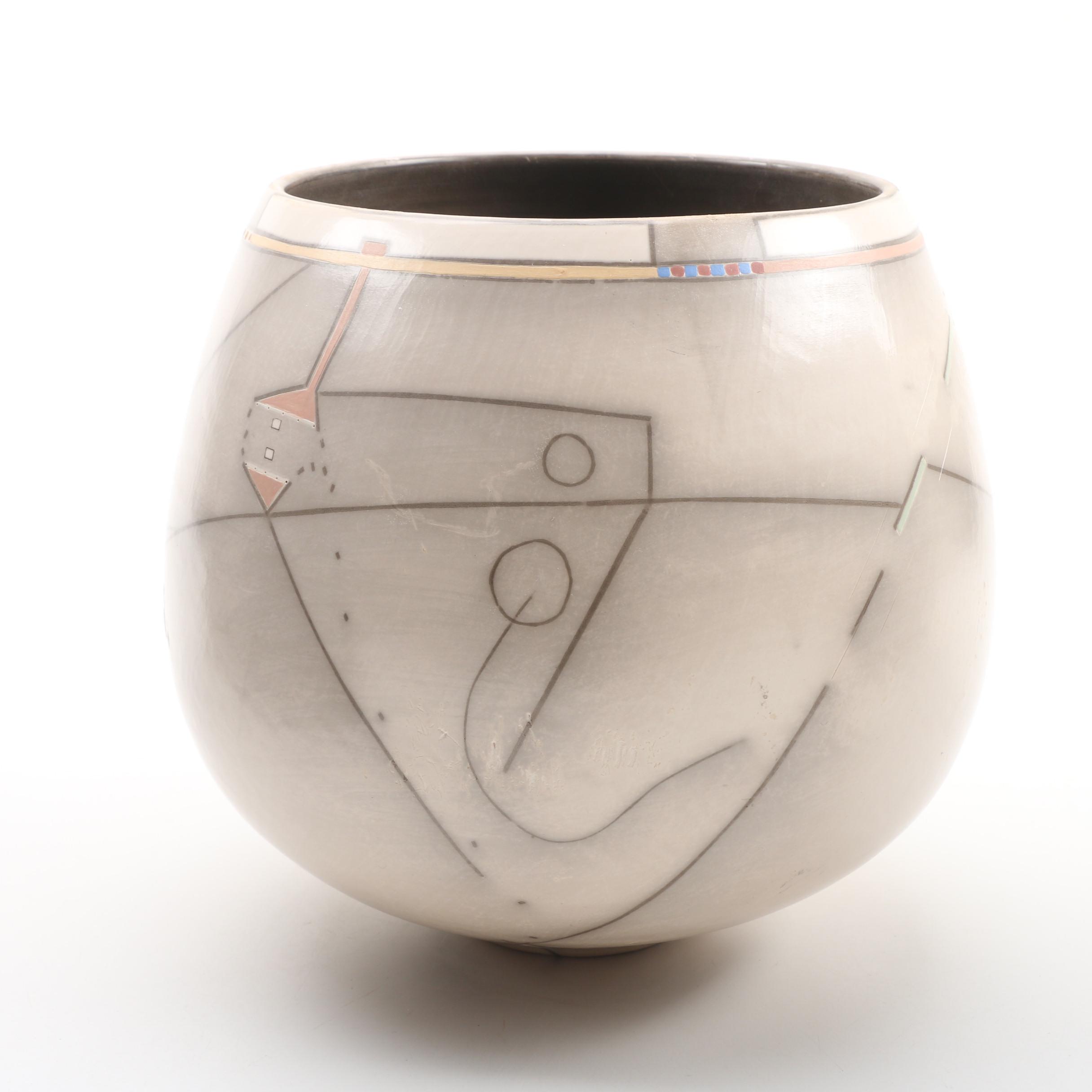 Wheel Thrown Stoneware "Symbols" Vase with Geometric Decoration