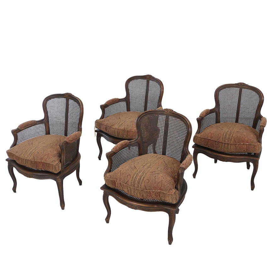 Four Louis XV Style Beech and Caned Bergères, 20th Century