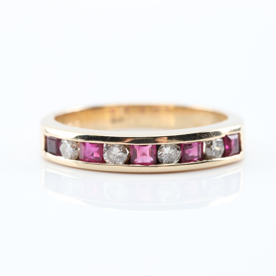 14K Yellow Gold Ruby and Diamond Channel Set Band