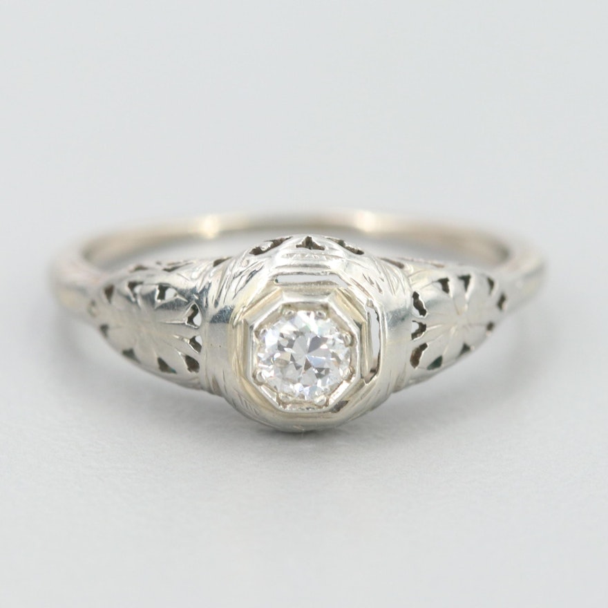 Edwardian 10K White Gold Diamond Ring