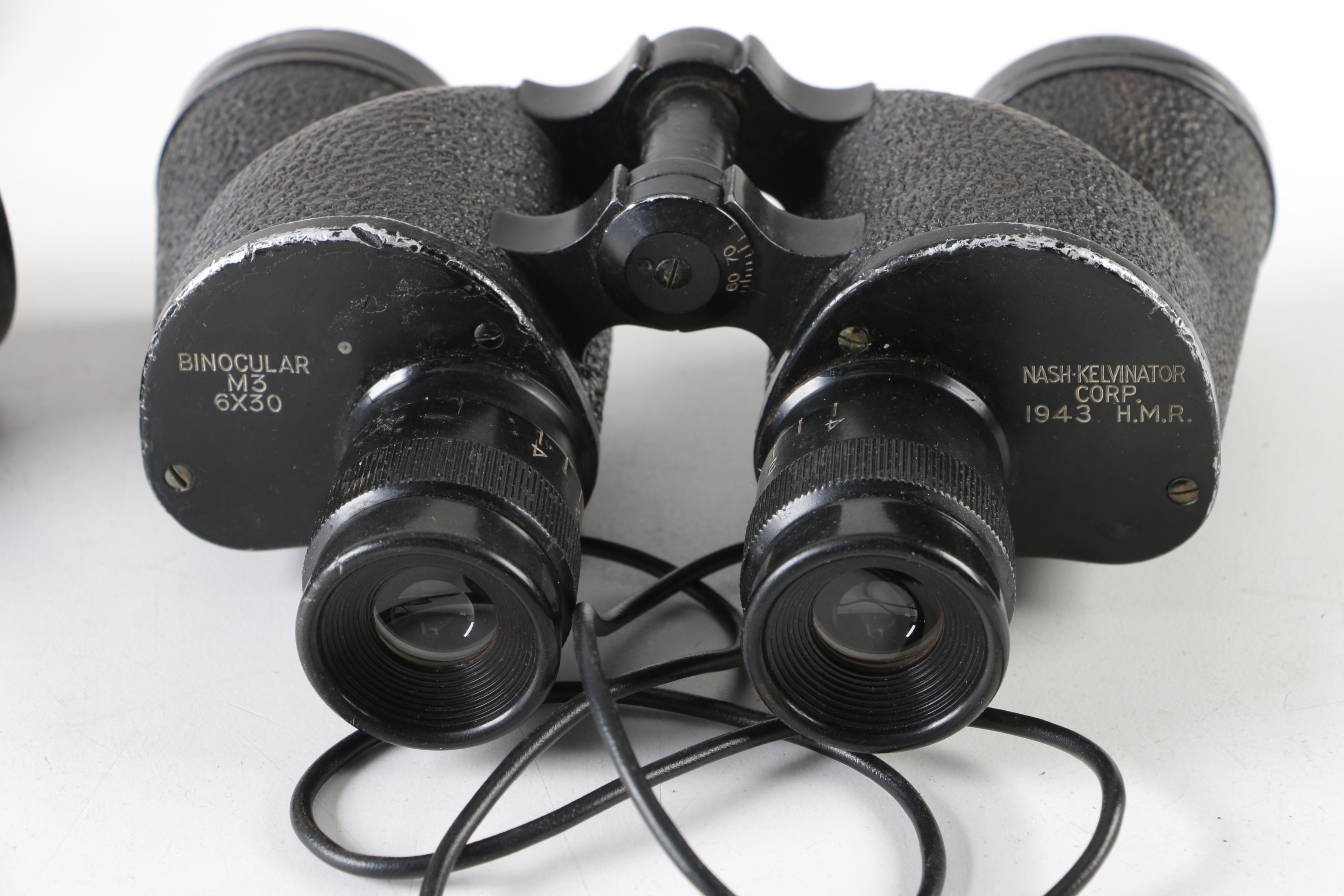 Nash-Kelvinator World War II Era M3 Binoculars with Swift Binoculars and Case