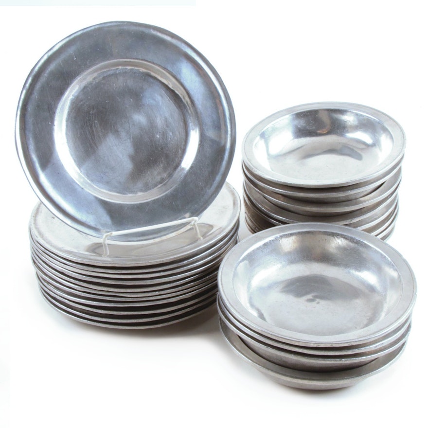 Pewter Salad Plate and Bowl Set, Early 20th Century