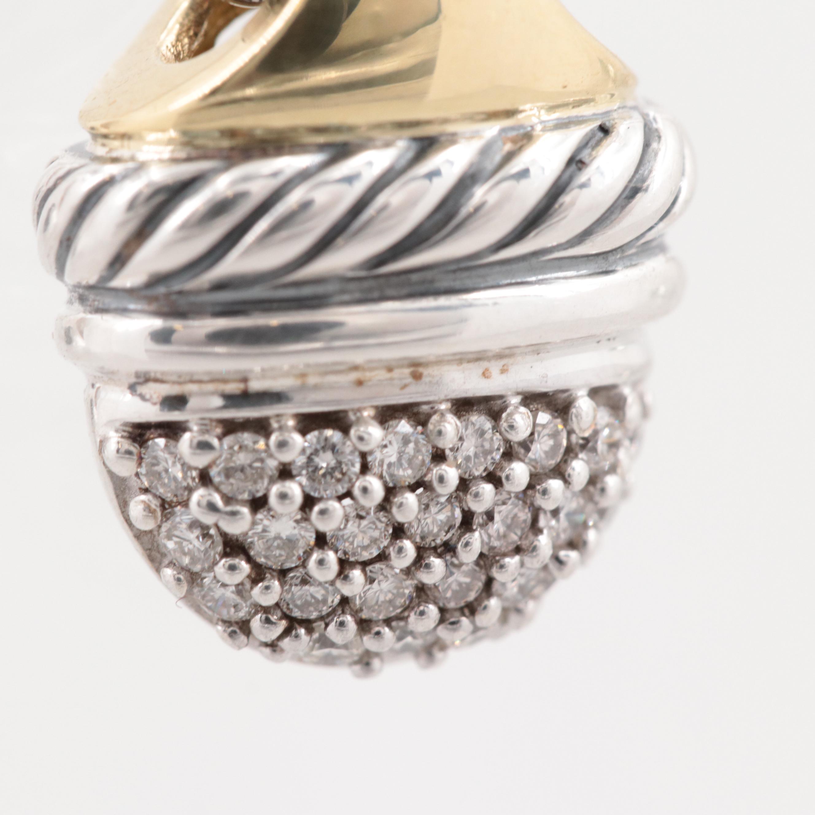 David Yurman Sterling Silver Diamond Acorn Pendant Necklace with 18K Gold Accent