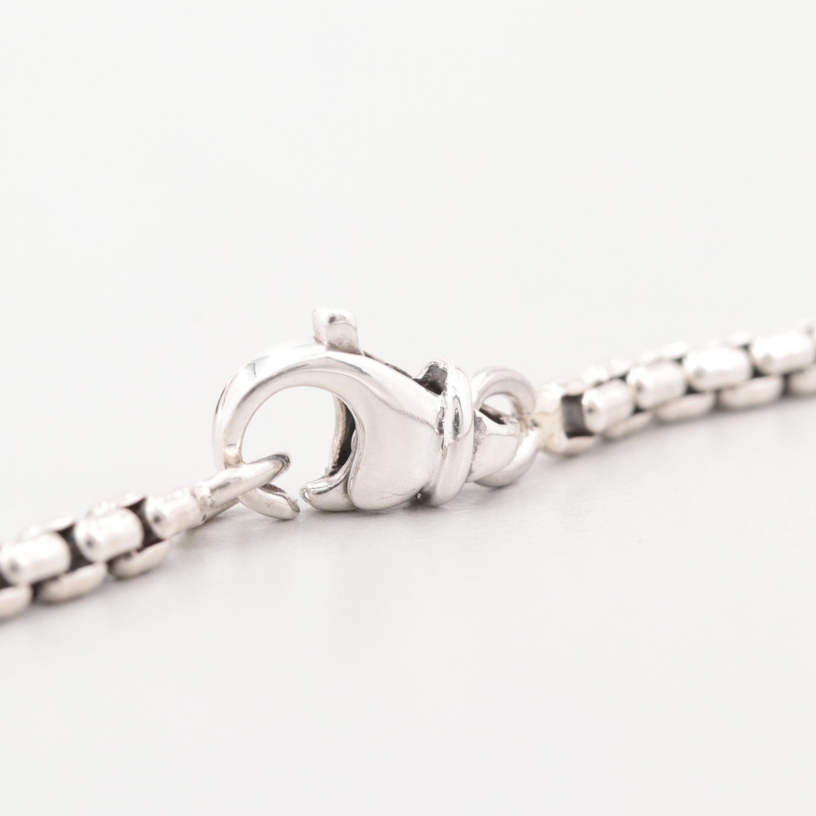 David Yurman Sterling Silver Diamond Acorn Pendant Necklace with 18K Gold Accent