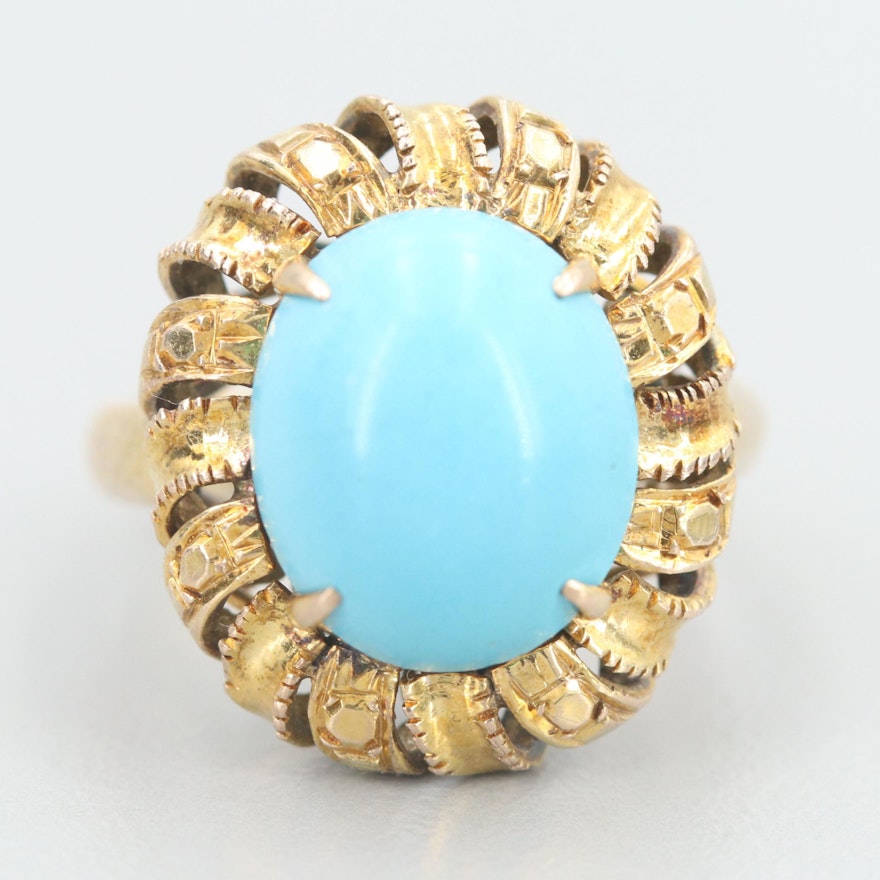 10K Yellow Gold Imitation Turquoise Ring