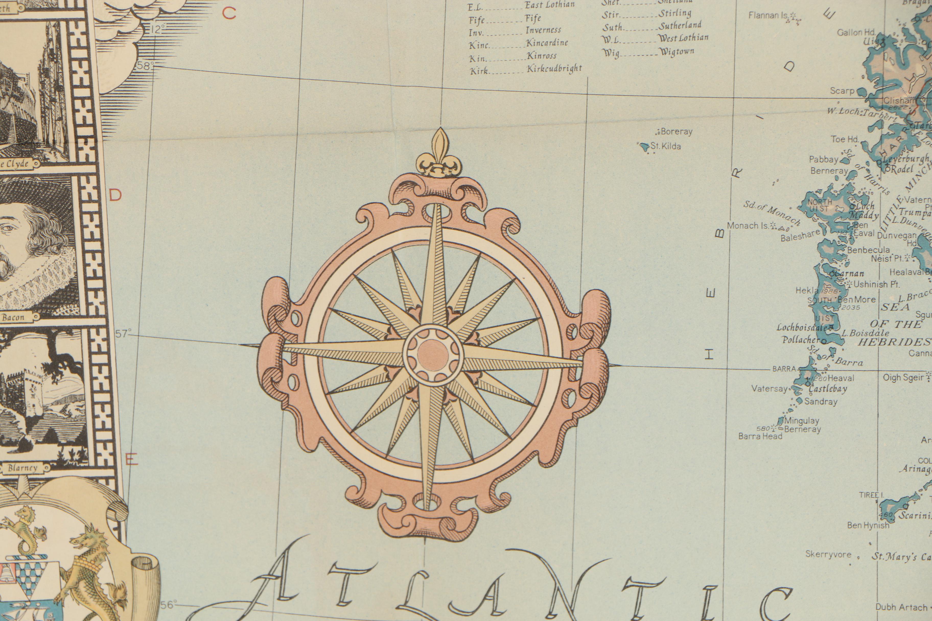 National Geographic "A Modern Pilgrim's Map of the British Isles" Map, 1937