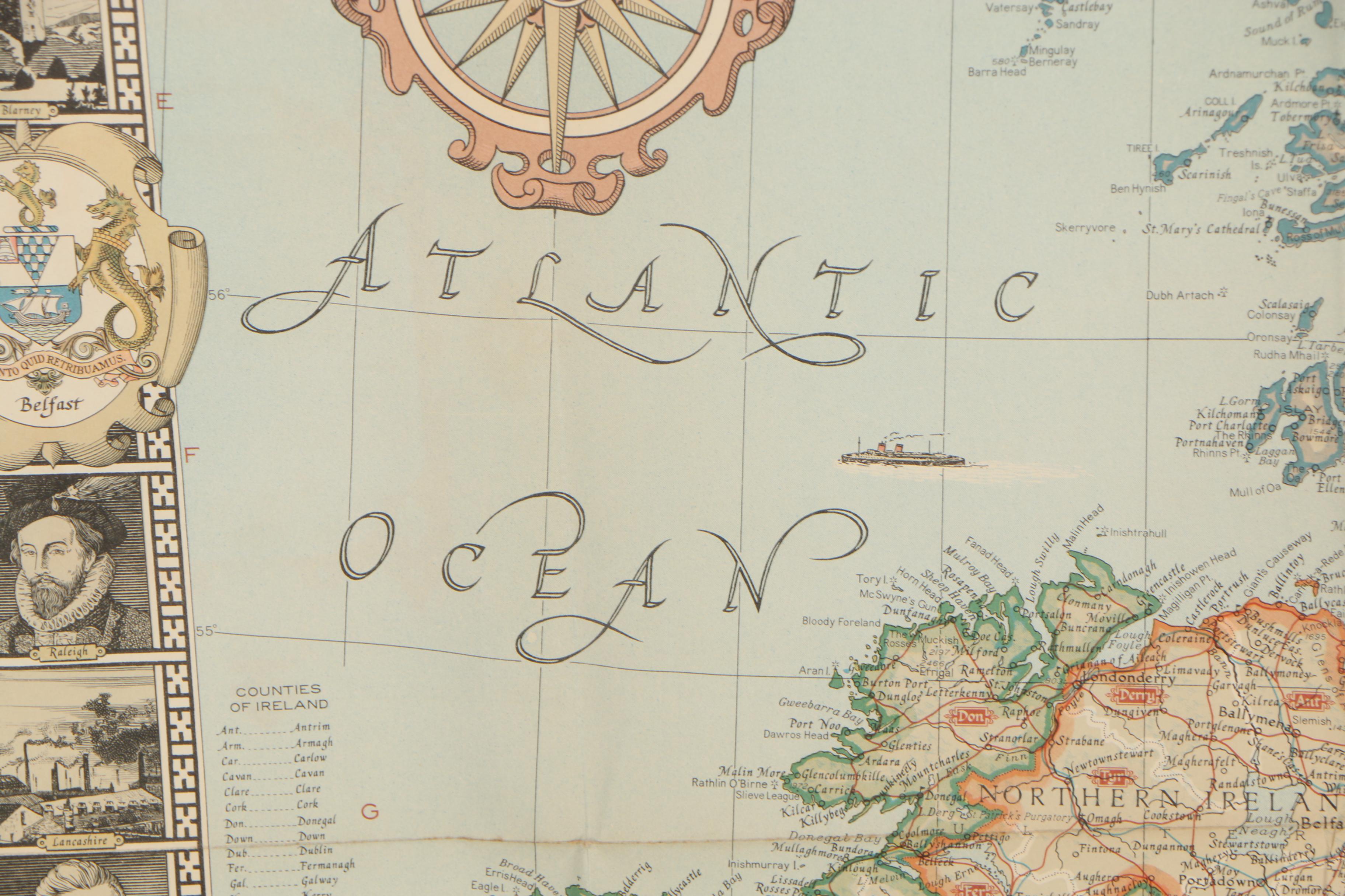 National Geographic "A Modern Pilgrim's Map of the British Isles" Map, 1937