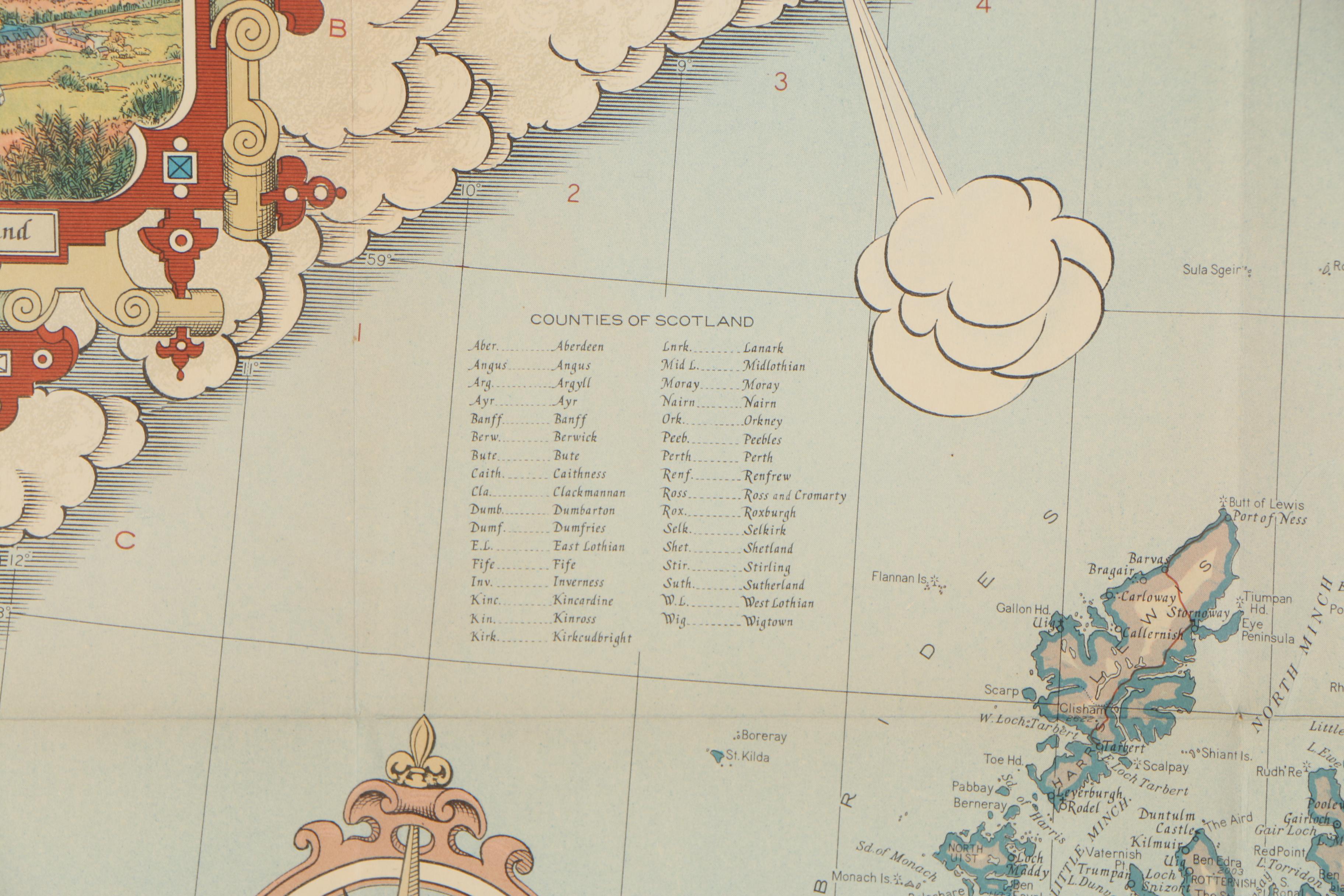 National Geographic "A Modern Pilgrim's Map of the British Isles" Map, 1937