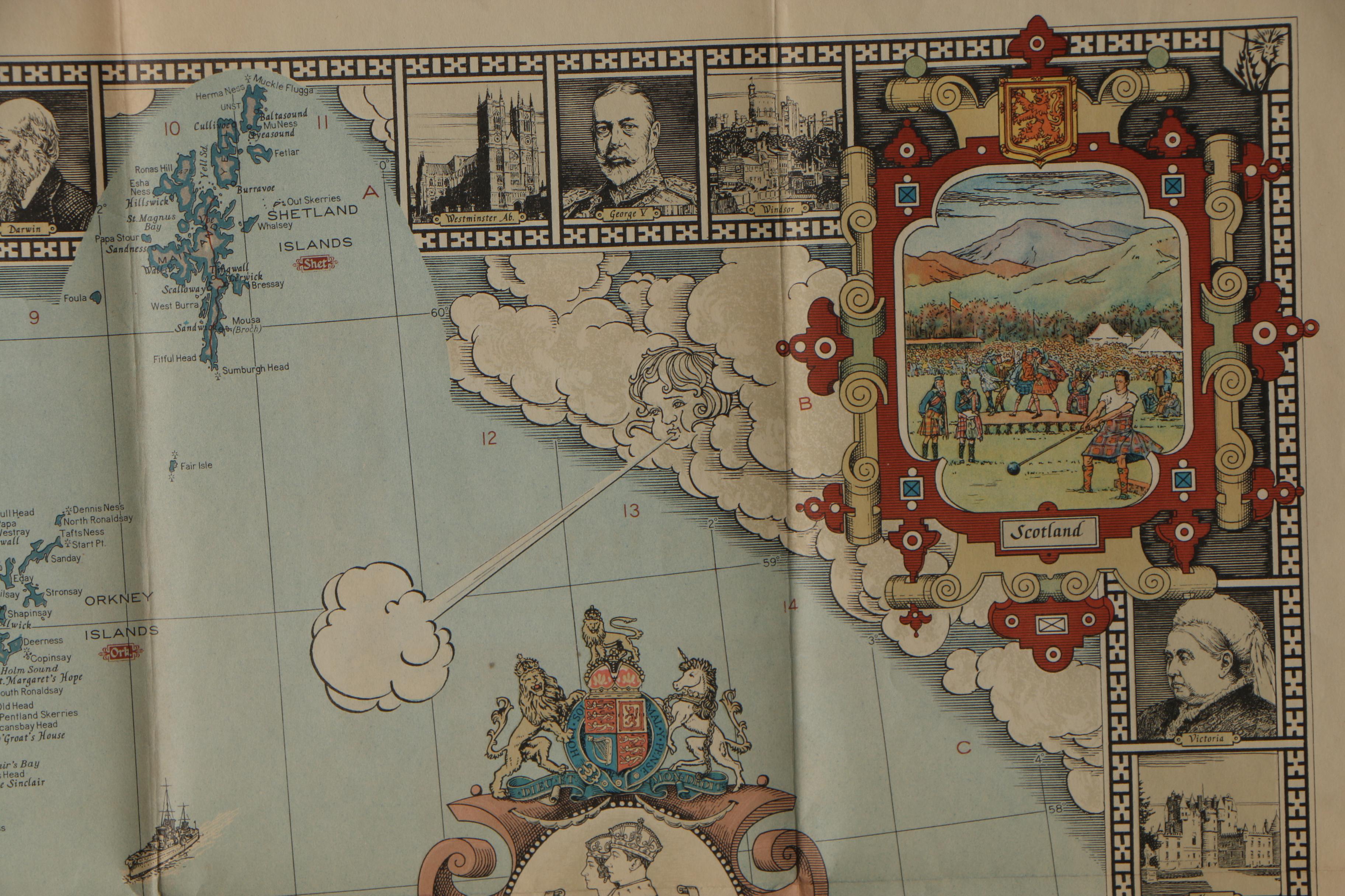 National Geographic "A Modern Pilgrim's Map of the British Isles" Map, 1937