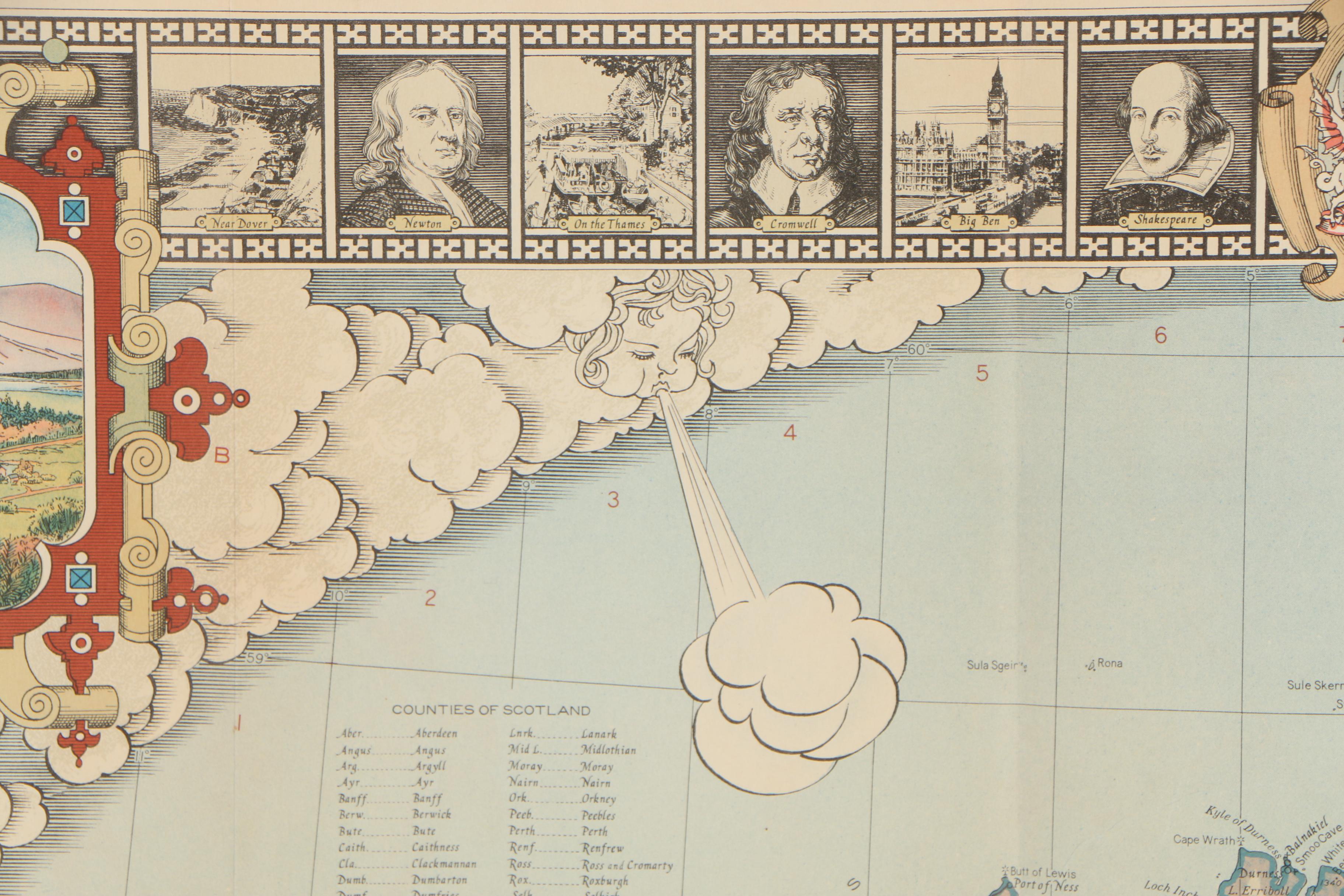 National Geographic "A Modern Pilgrim's Map of the British Isles" Map, 1937