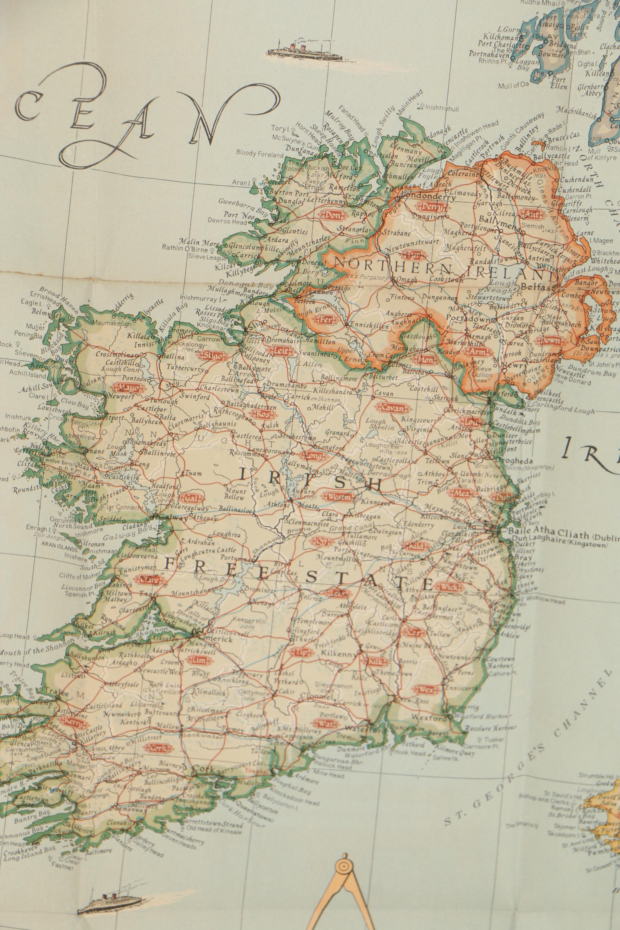 National Geographic "A Modern Pilgrim's Map of the British Isles" Map, 1937