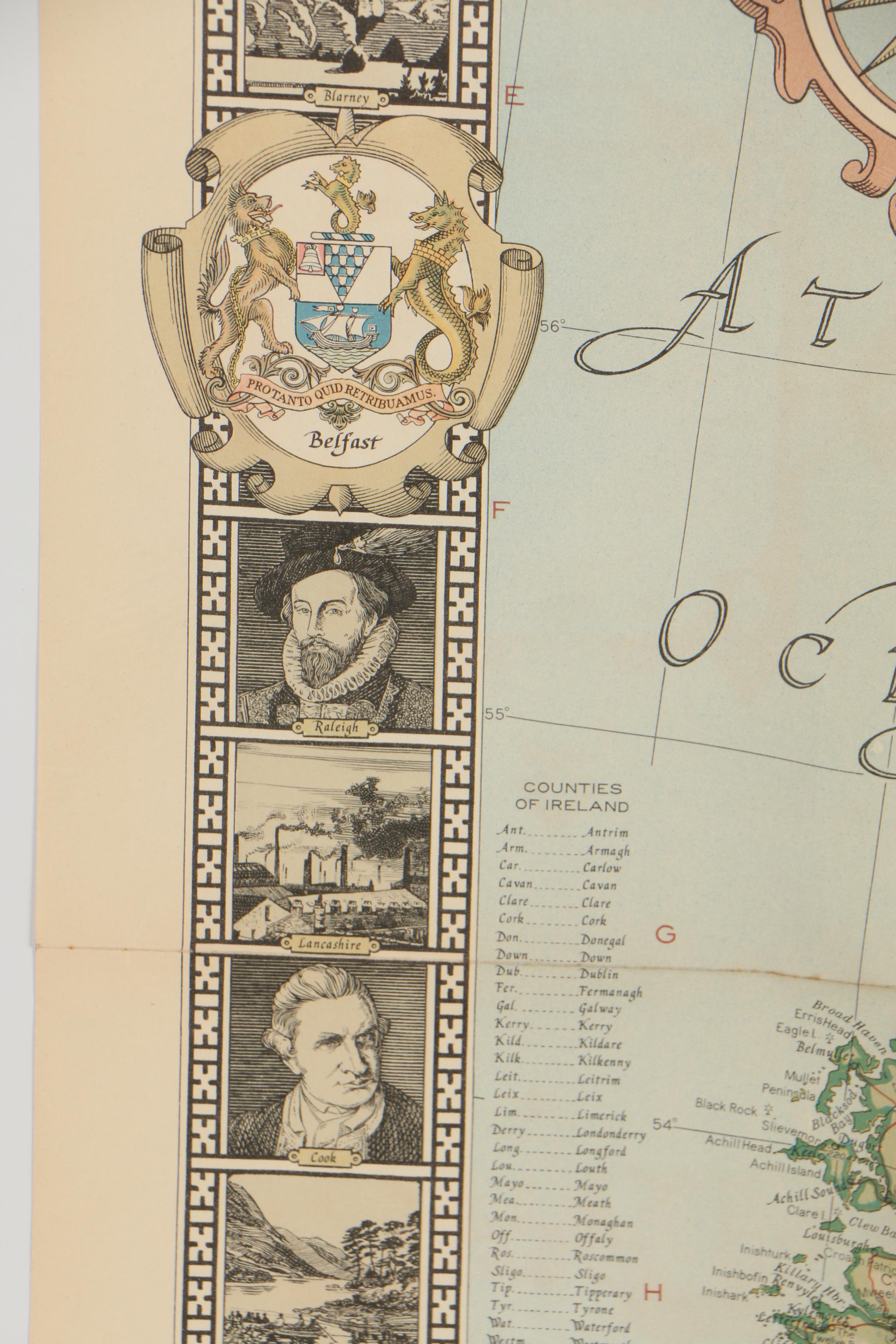 National Geographic "A Modern Pilgrim's Map of the British Isles" Map, 1937