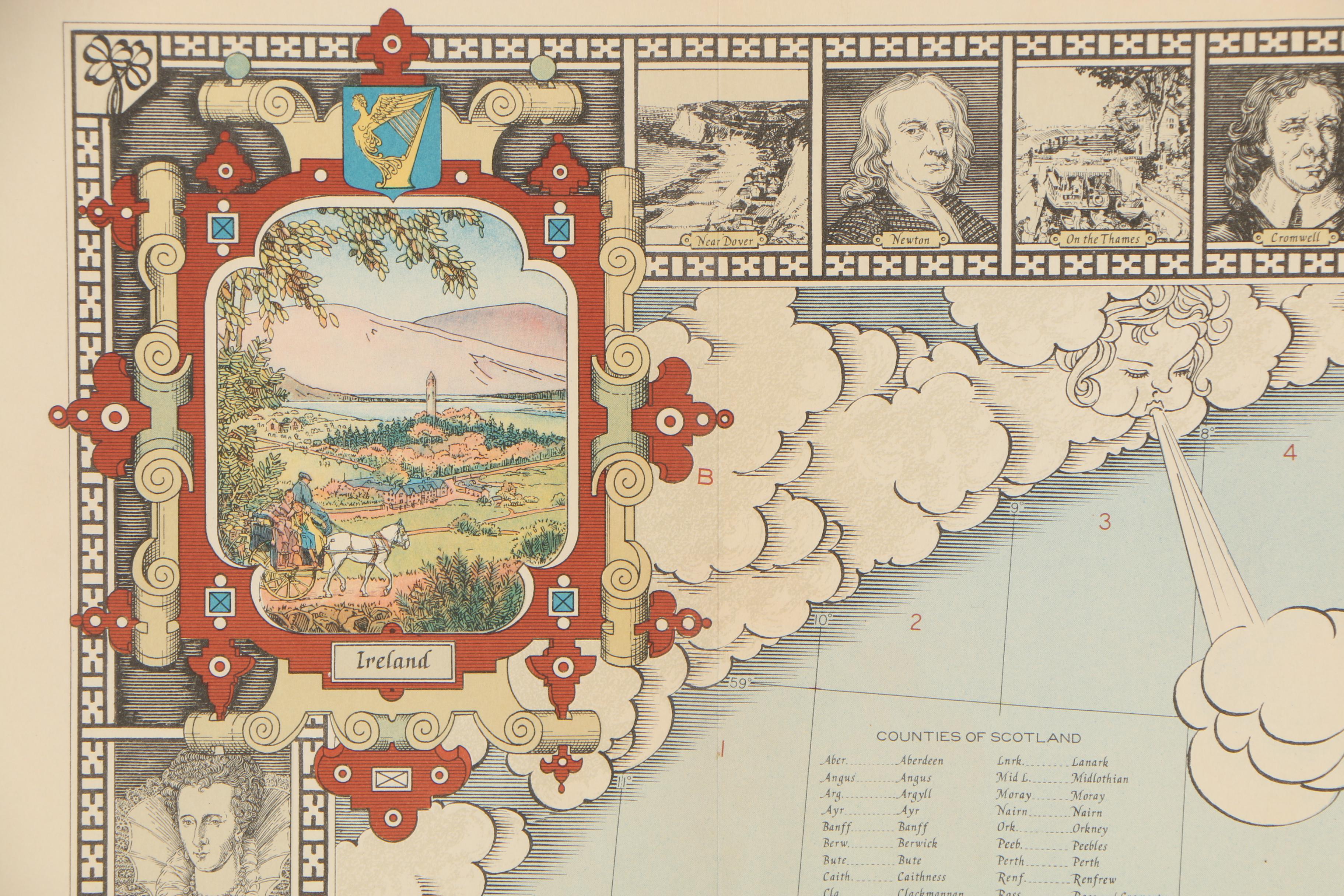 National Geographic "A Modern Pilgrim's Map of the British Isles" Map, 1937