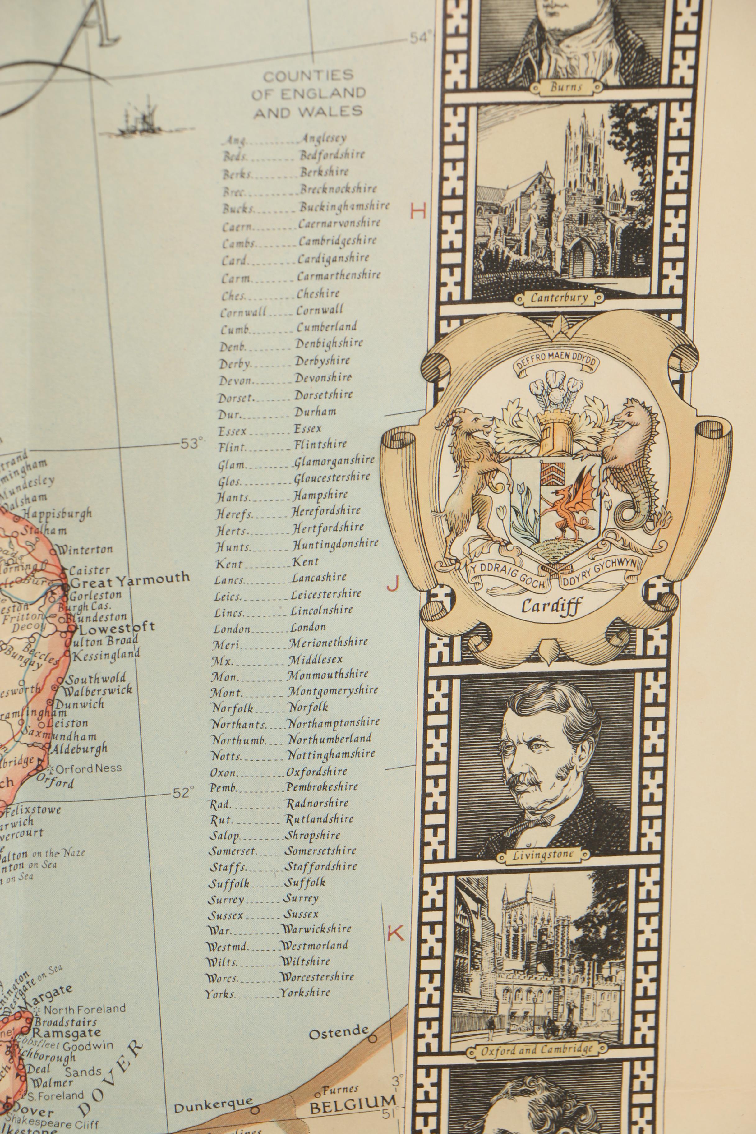 National Geographic "A Modern Pilgrim's Map of the British Isles" Map, 1937