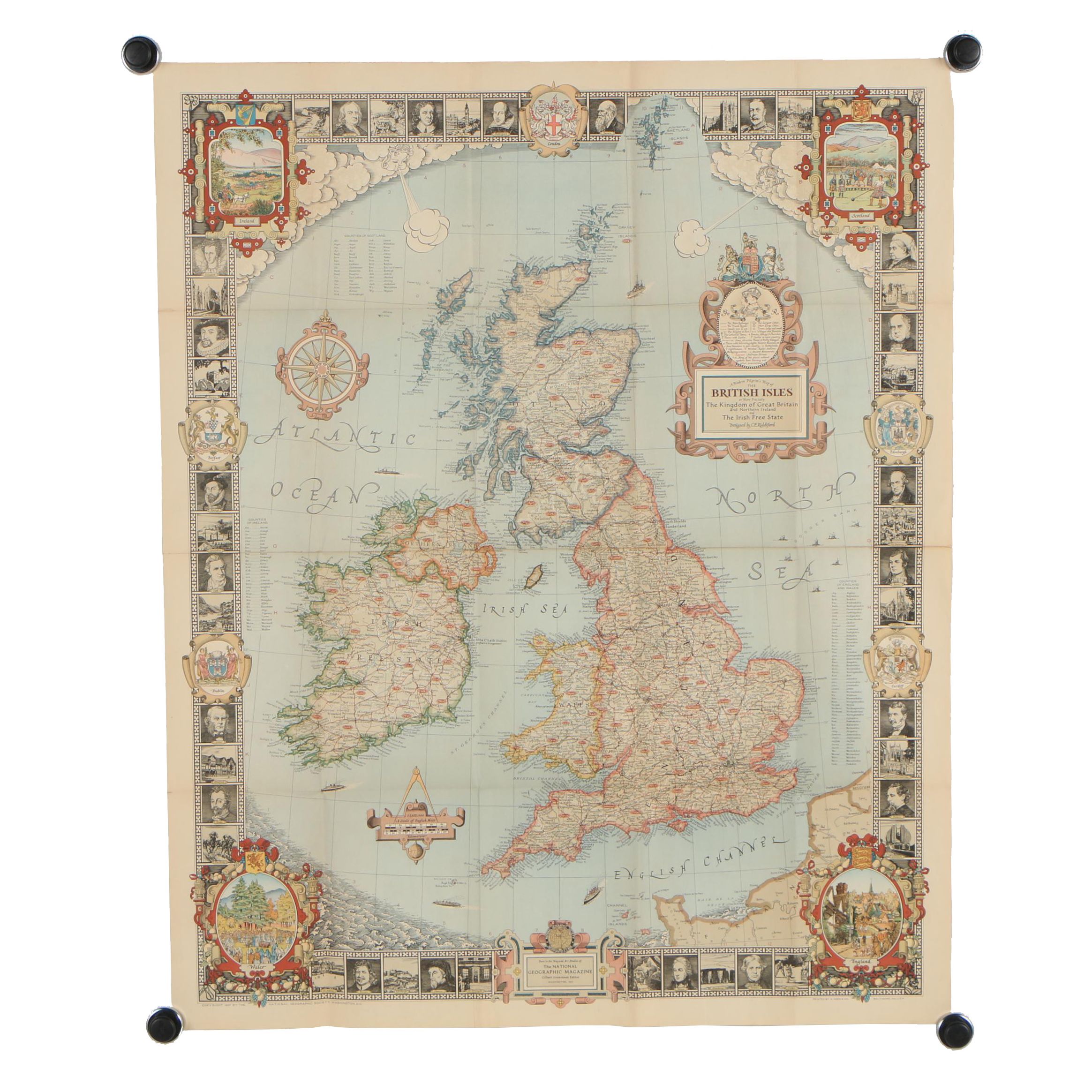 National Geographic "A Modern Pilgrim's Map of the British Isles" Map, 1937