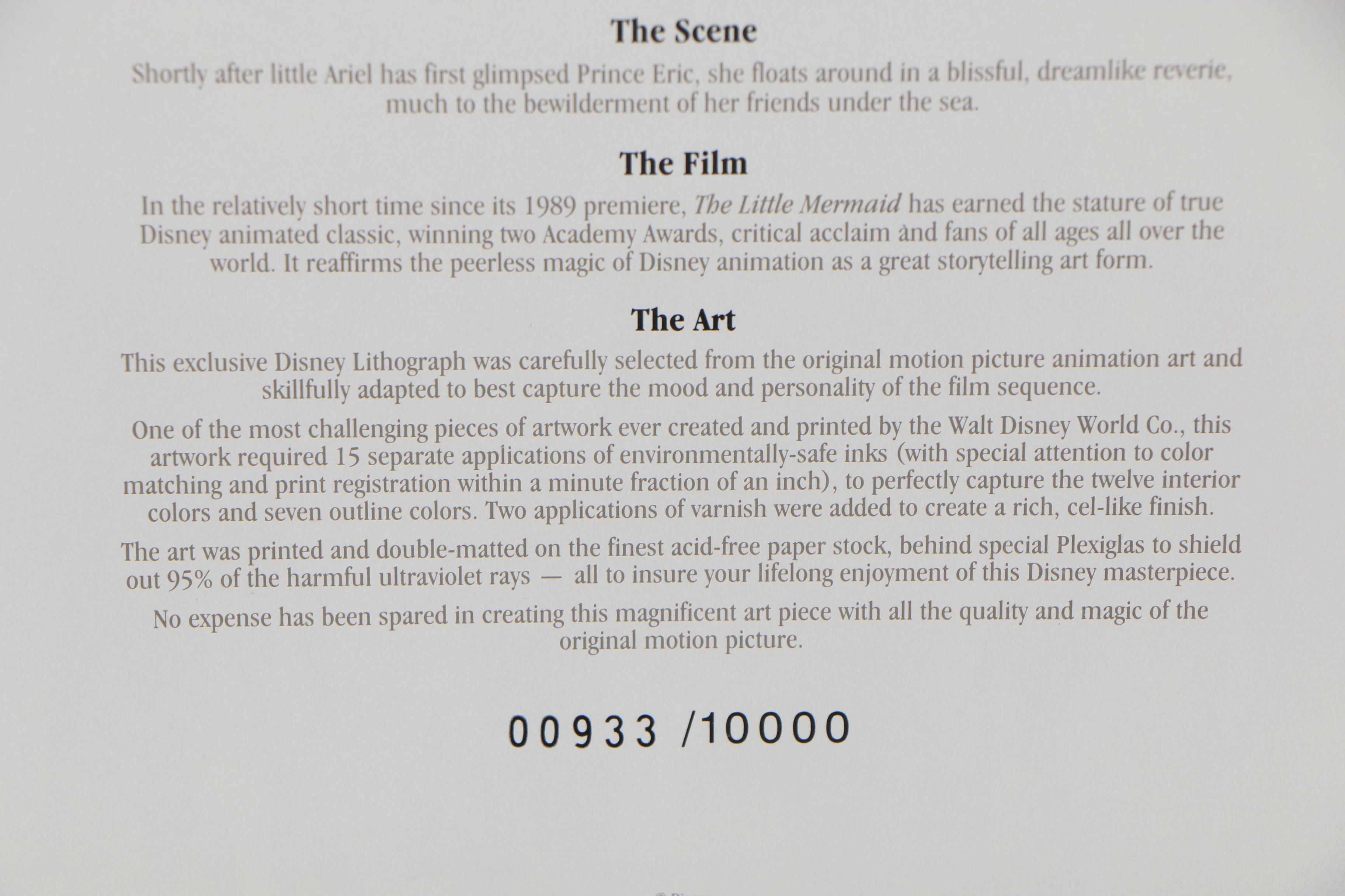 Disney Classic Artwork Collector's Edition Offset Lithograph "Ariel in Love"