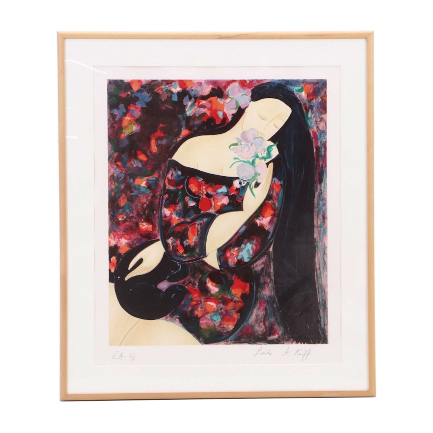 Linda Le Kinff Artist's Proof Lithograph "Femme à l'orchidée bleue"