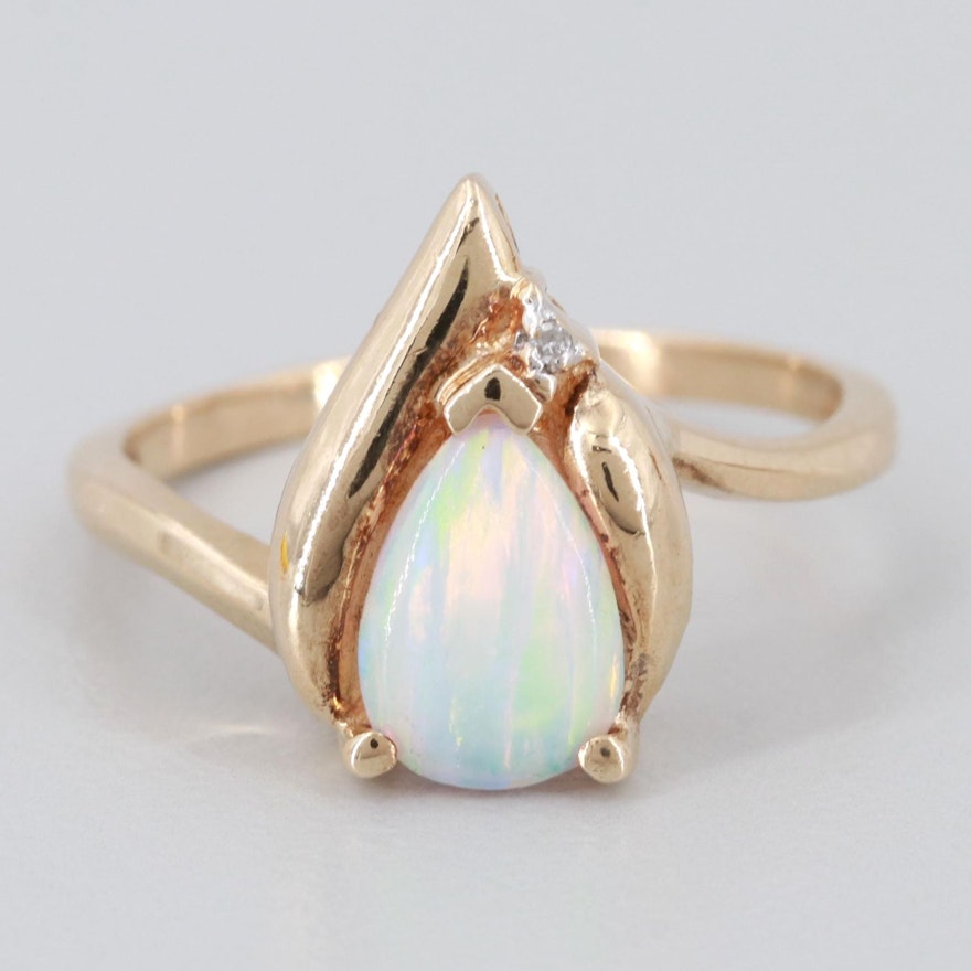 Marsala 10K Yellow Gold Synthetic Opal and Diamond Ring