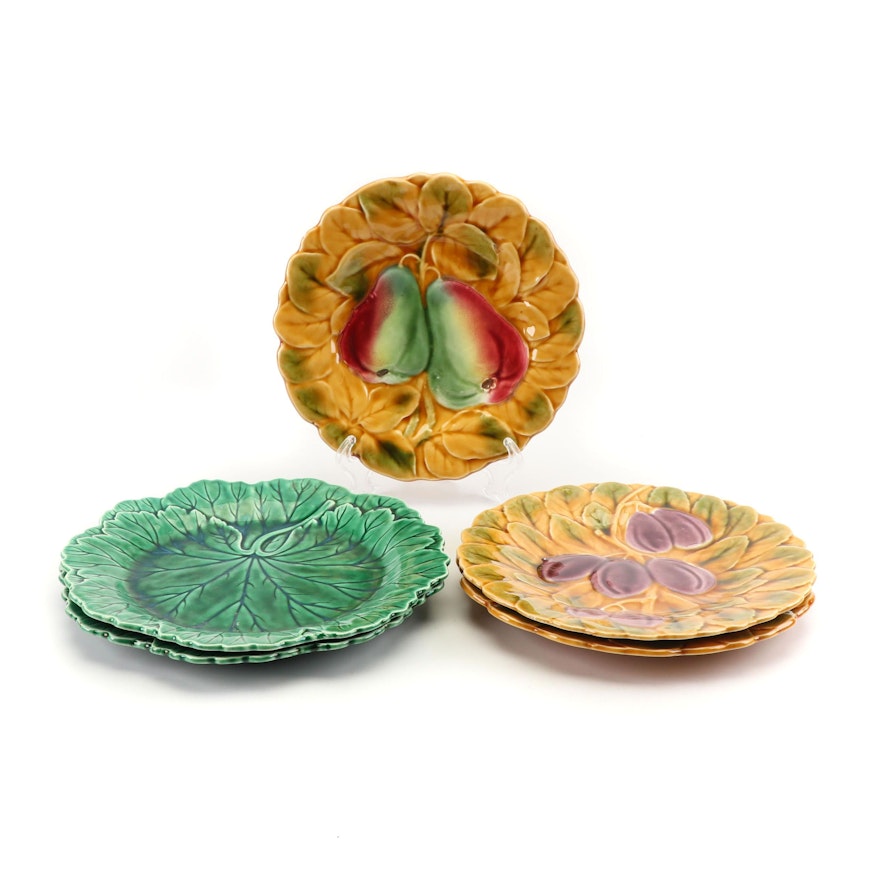 Vintage Majolica Plates including Wedgwood and Porteiux Vallerysthal