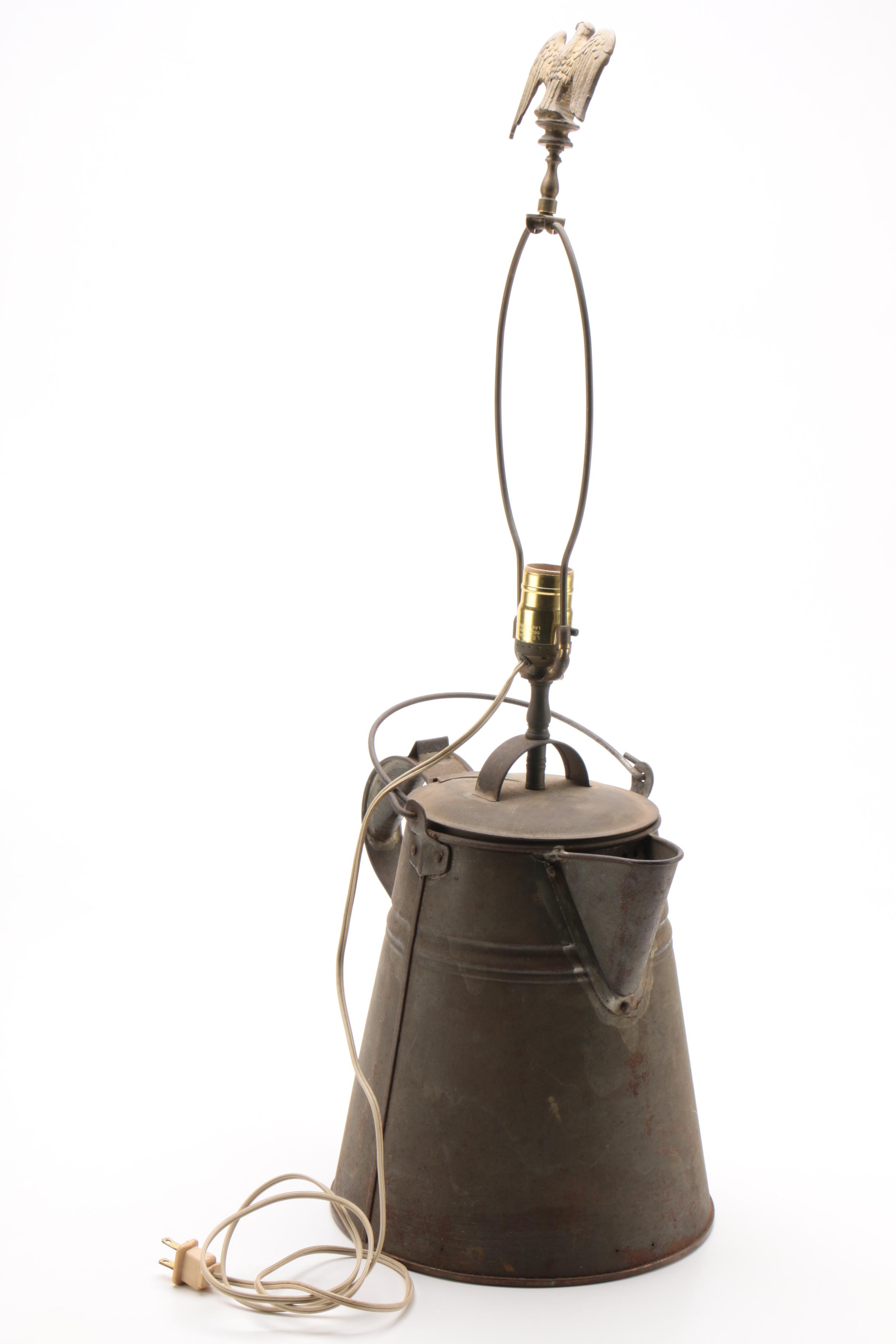 Converted Kreamer Copper Bottom Kettle Table Lamp, Early 20th Century
