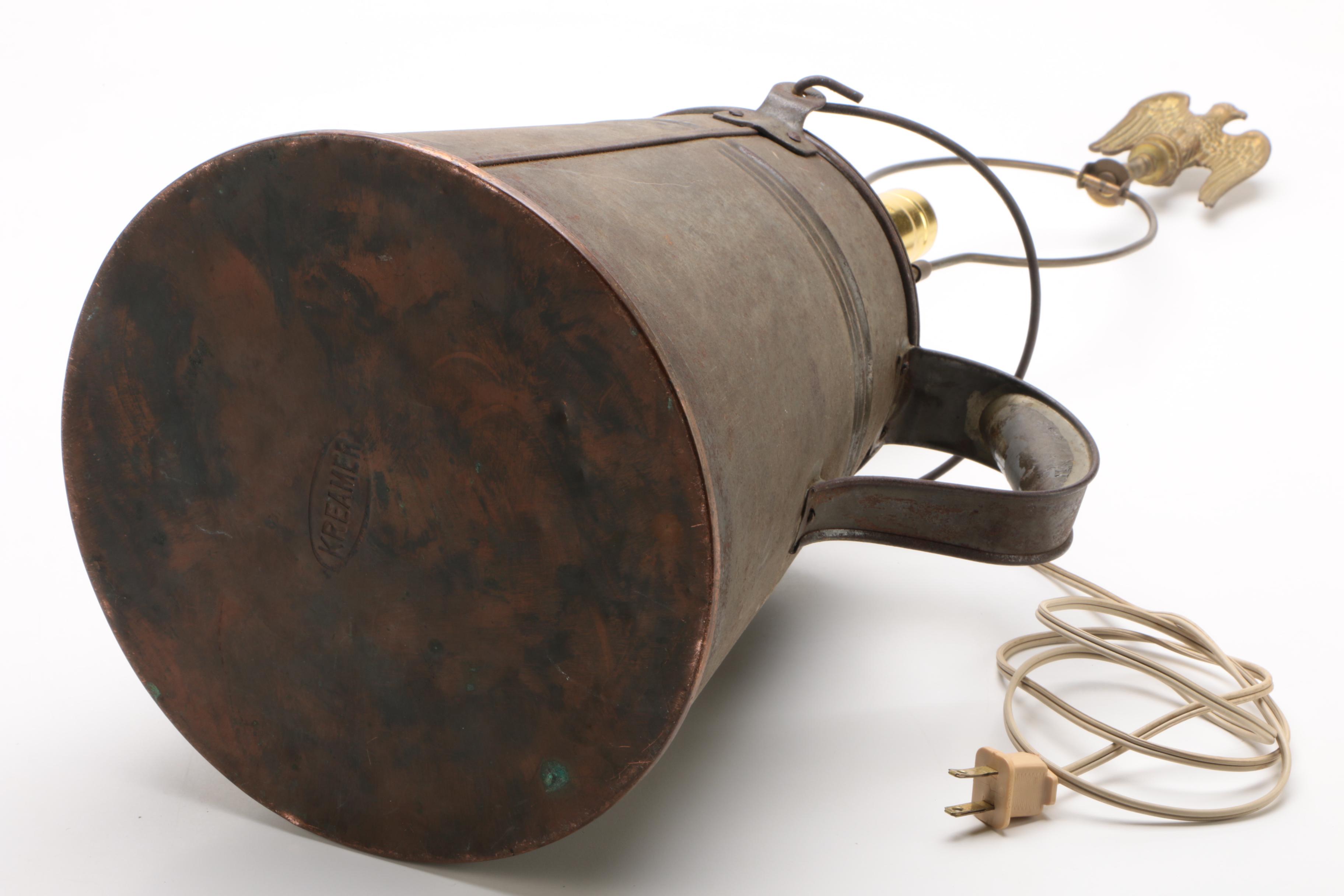 Converted Kreamer Copper Bottom Kettle Table Lamp, Early 20th Century