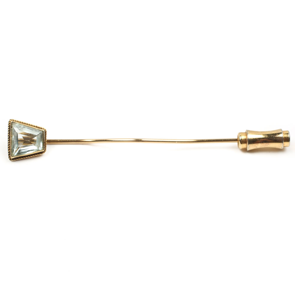 14K Yellow Gold Aquamarine Stick Pin