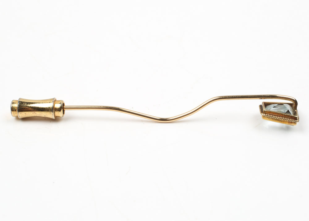 14K Yellow Gold Aquamarine Stick Pin