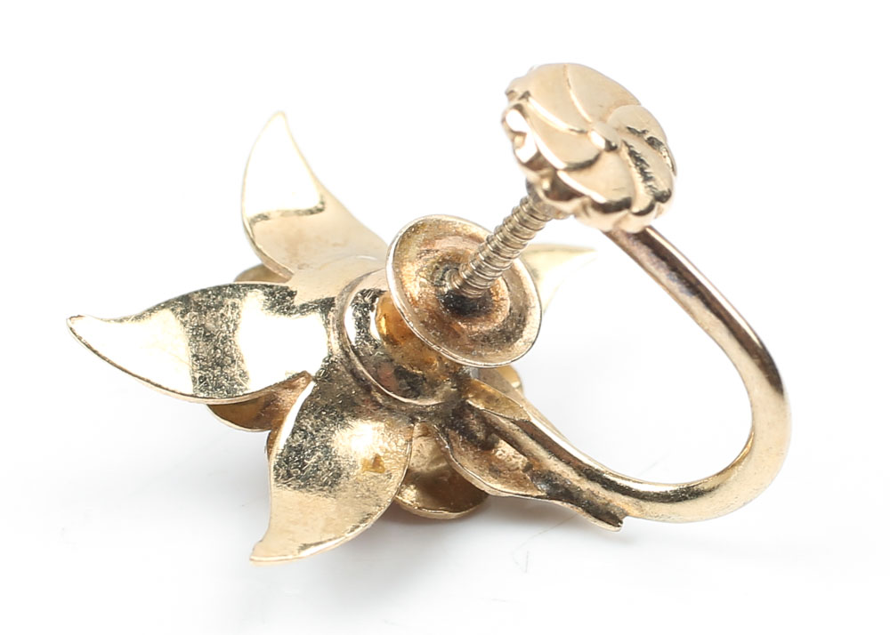 10K Yellow Gold Amethyst Flower Screw-On Earrings