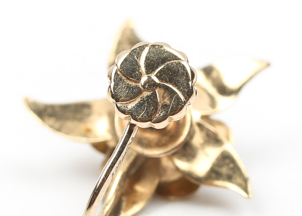 10K Yellow Gold Amethyst Flower Screw-On Earrings