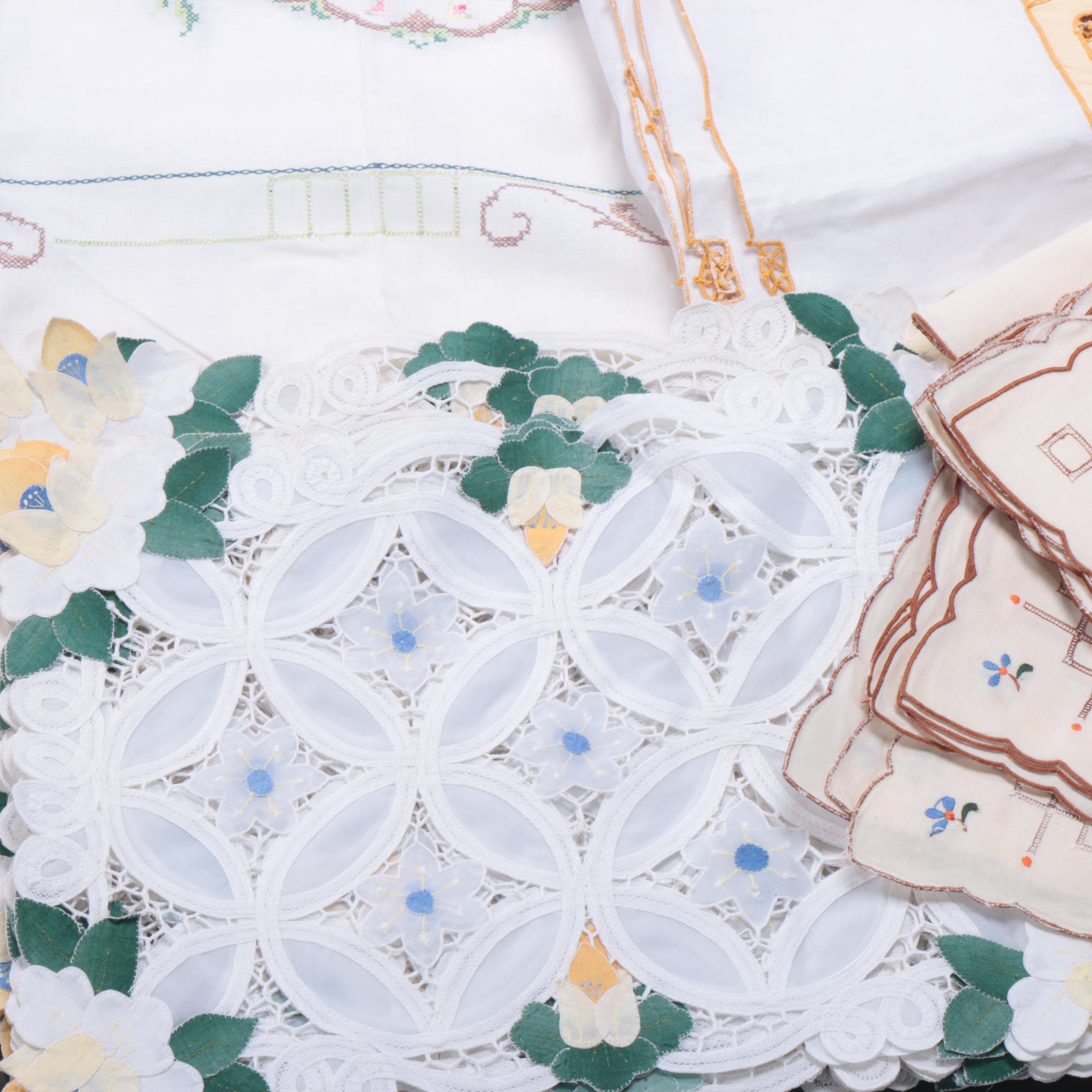 Embroidered, Cut Lace and Lace Kitchen and Table Linens