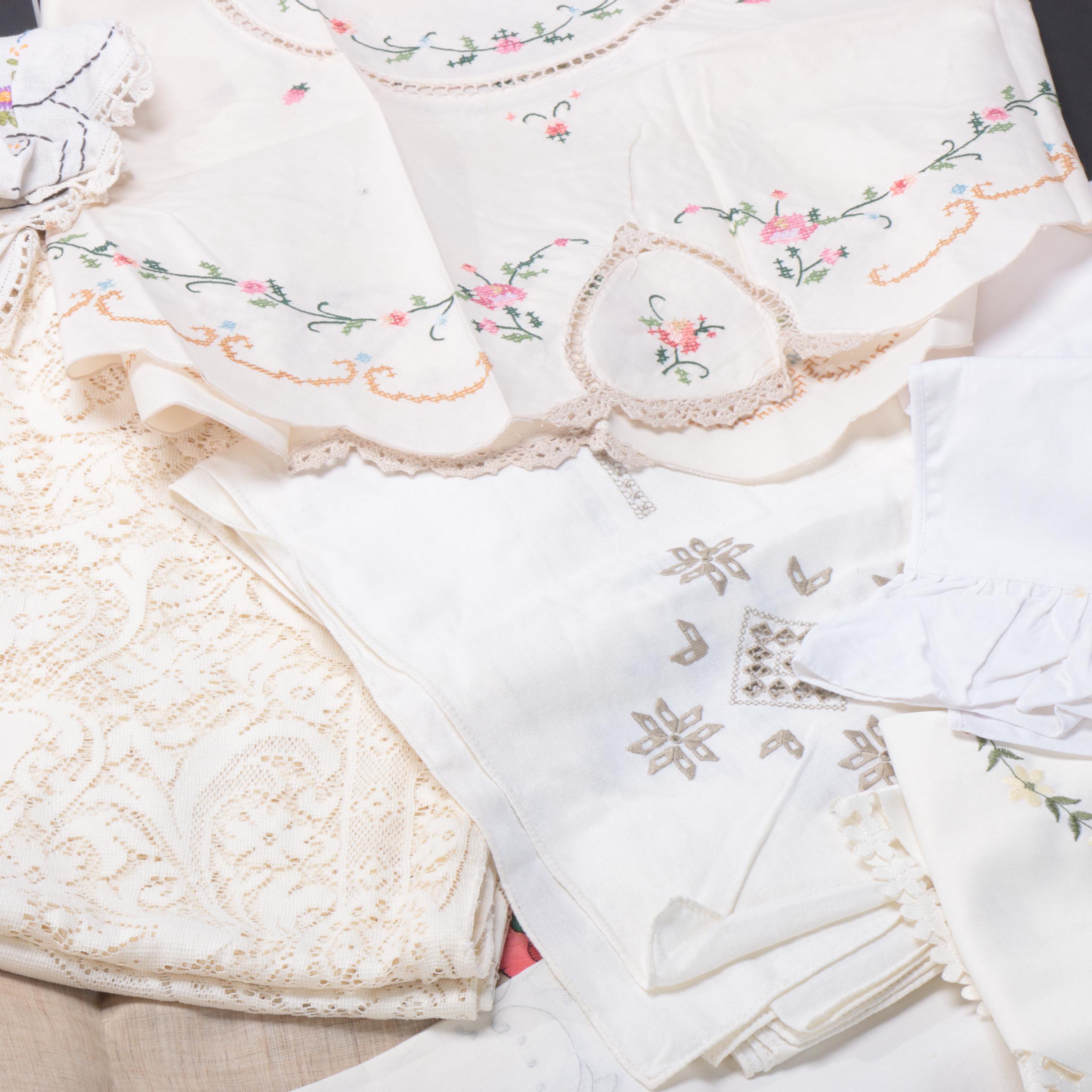 Embroidered, Cut Lace and Lace Kitchen and Table Linens
