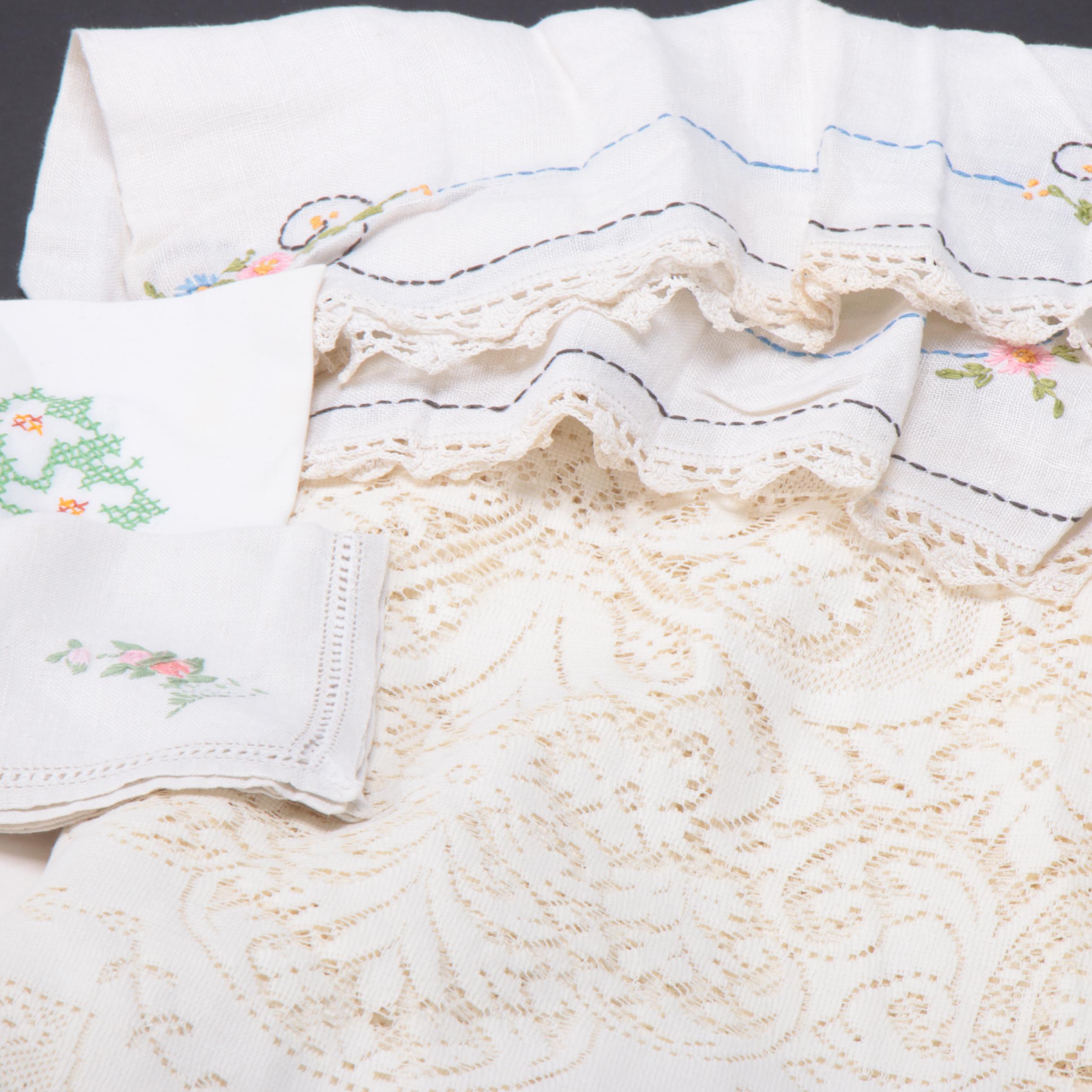 Embroidered, Cut Lace and Lace Kitchen and Table Linens