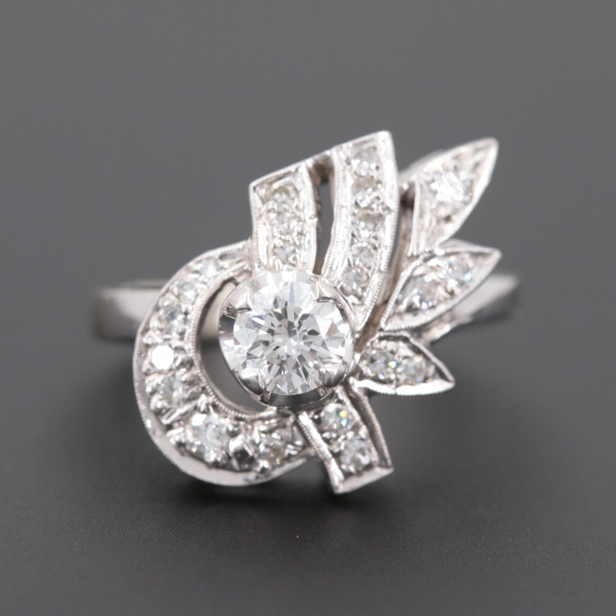 Circa 1940s 14K White Gold Diamond Ring