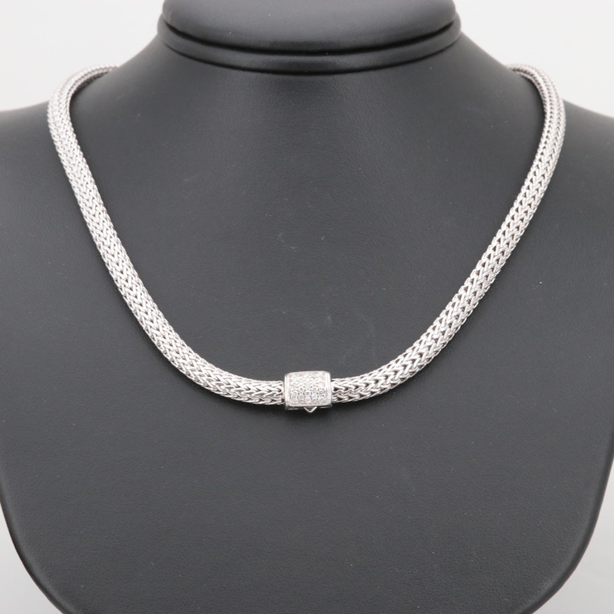 John Hardy Sterling Silver Classic Chain Pavé Diamond Clasp Necklace