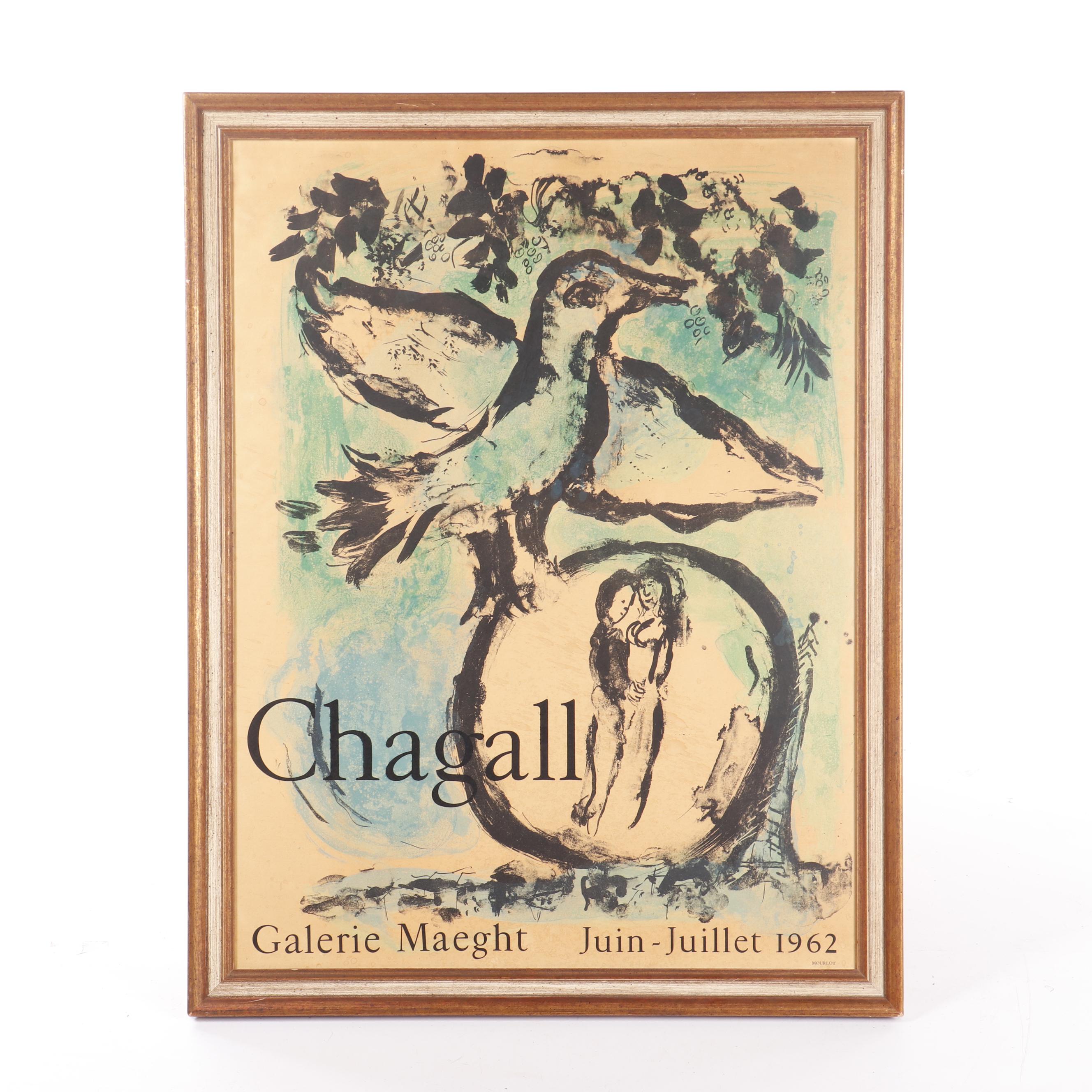 Marc Chagall Lithograph Poster for Galerie Maeght "L'Oiseau Vert"